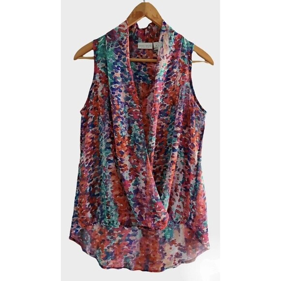 Bisou Bisou Womens Cami Tank Top Blouse Wrap Front Sleeveless Sz Small‎ Colorful - Picture 1 of 10
